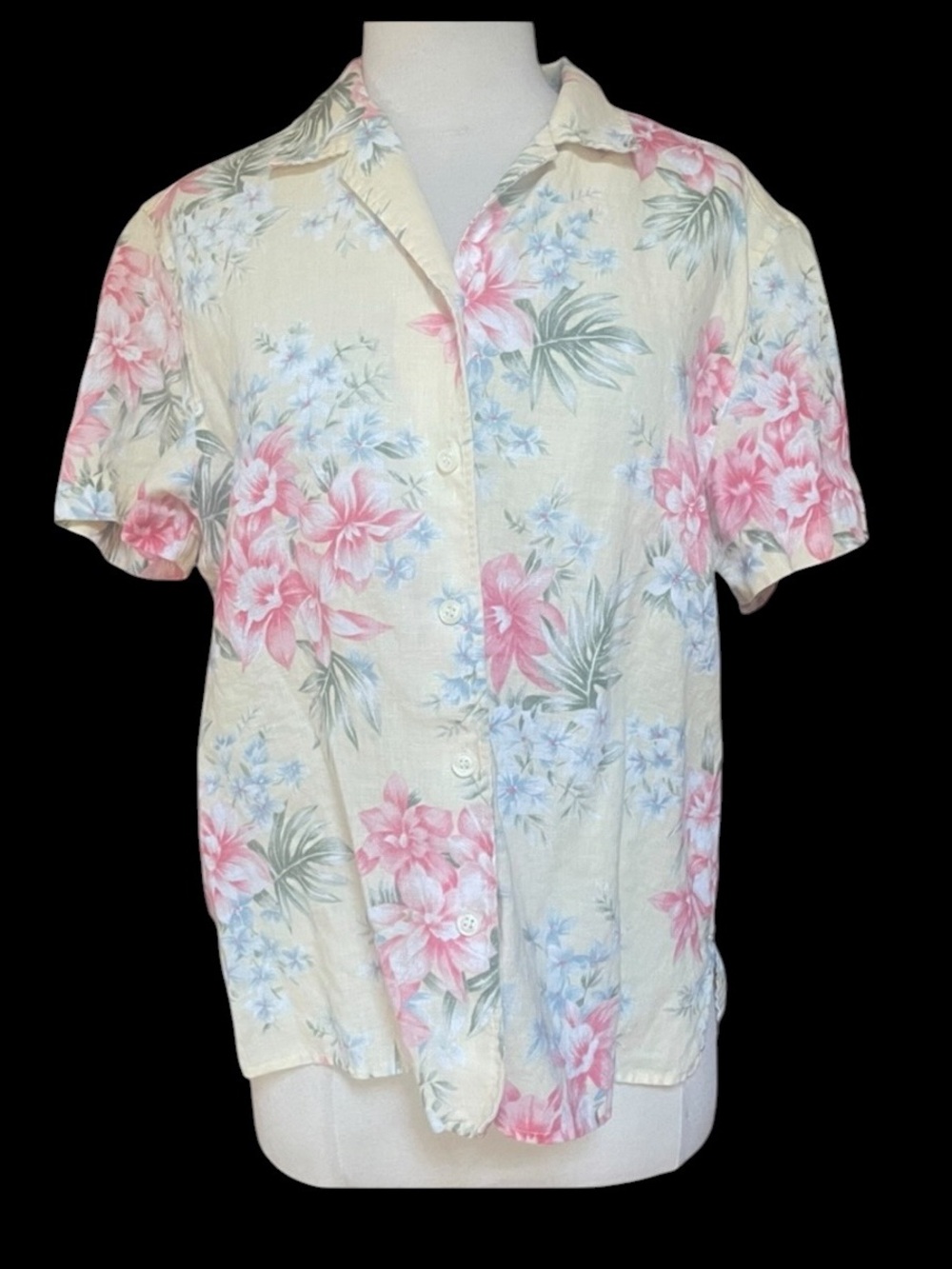 1990s Jones New York Sport Floral Linen Button Down Shirt